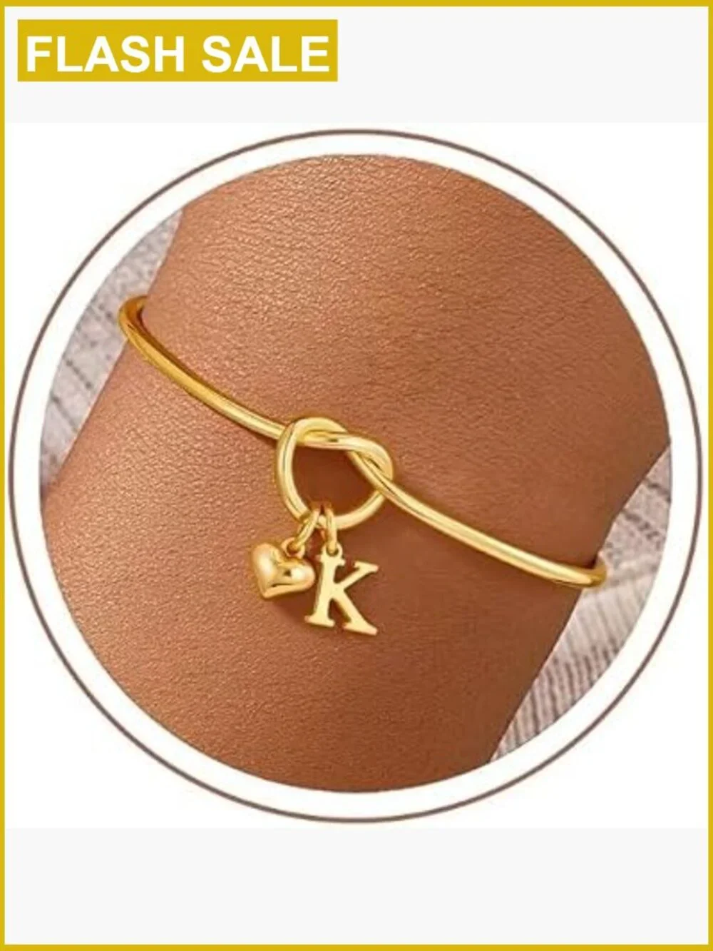 Knot Initial Charm Bracelets 14k Gold Plated Dainty Adjustable Heart